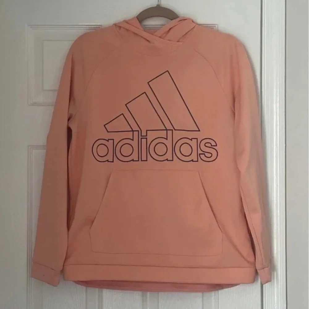 Women Adidas Climawarm Pull Over Hoodie Peach Pink Size Medium Excellent - Picture 2 of 6